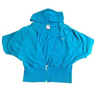 NIKE CROPPED TEAL HOODIE DOLMAN SLEEVE ZIPPER MESH BACK SIZE MEDIUM